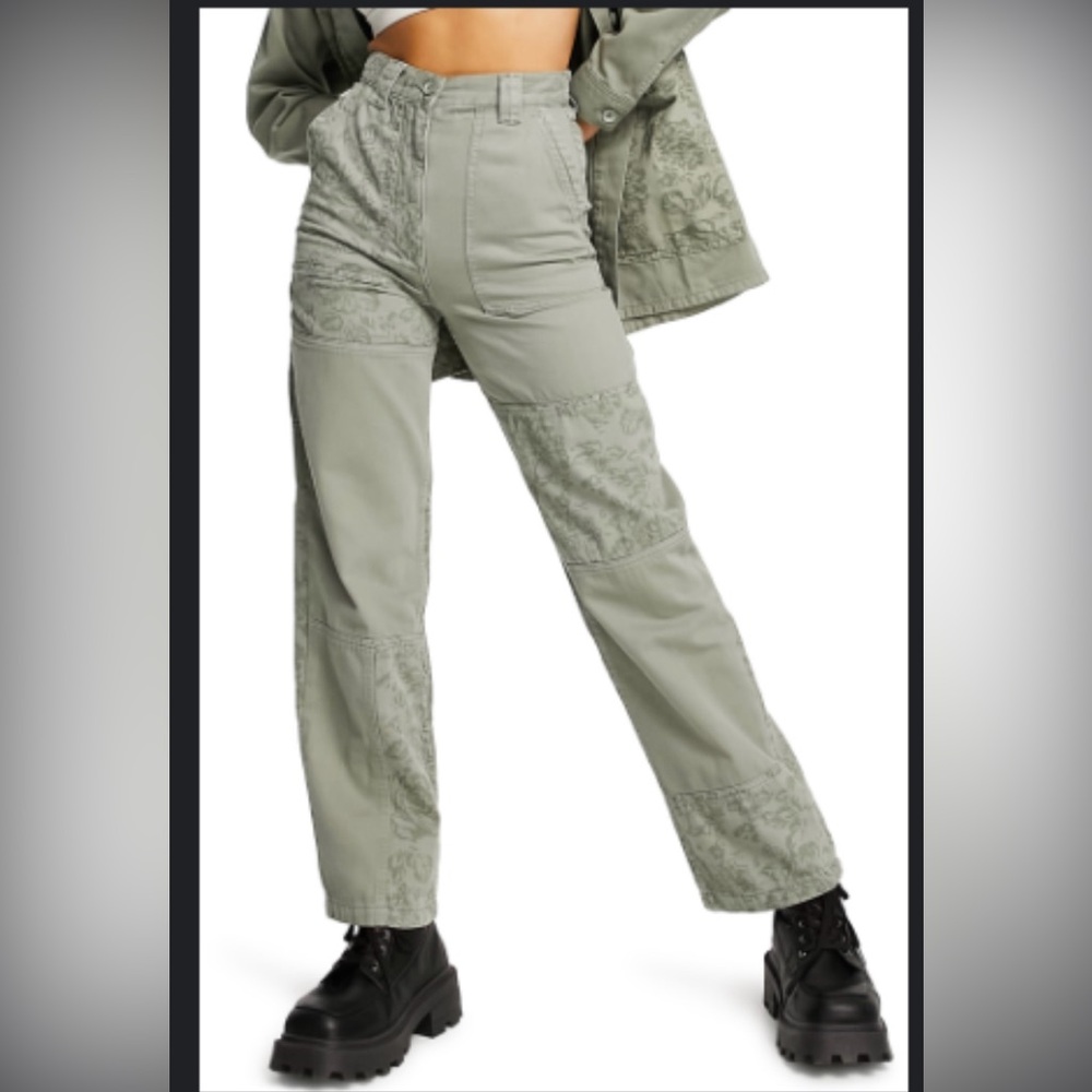 Topshop Patchwork Cotton Twill Pant